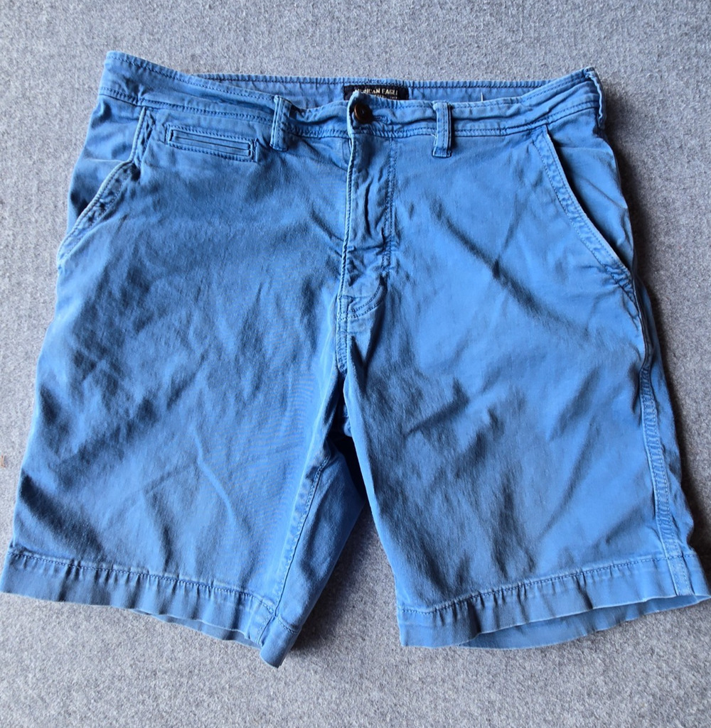 American Eagle Men's Extreme Flex Chino Shorts Blue Stretch Pockets Size 34